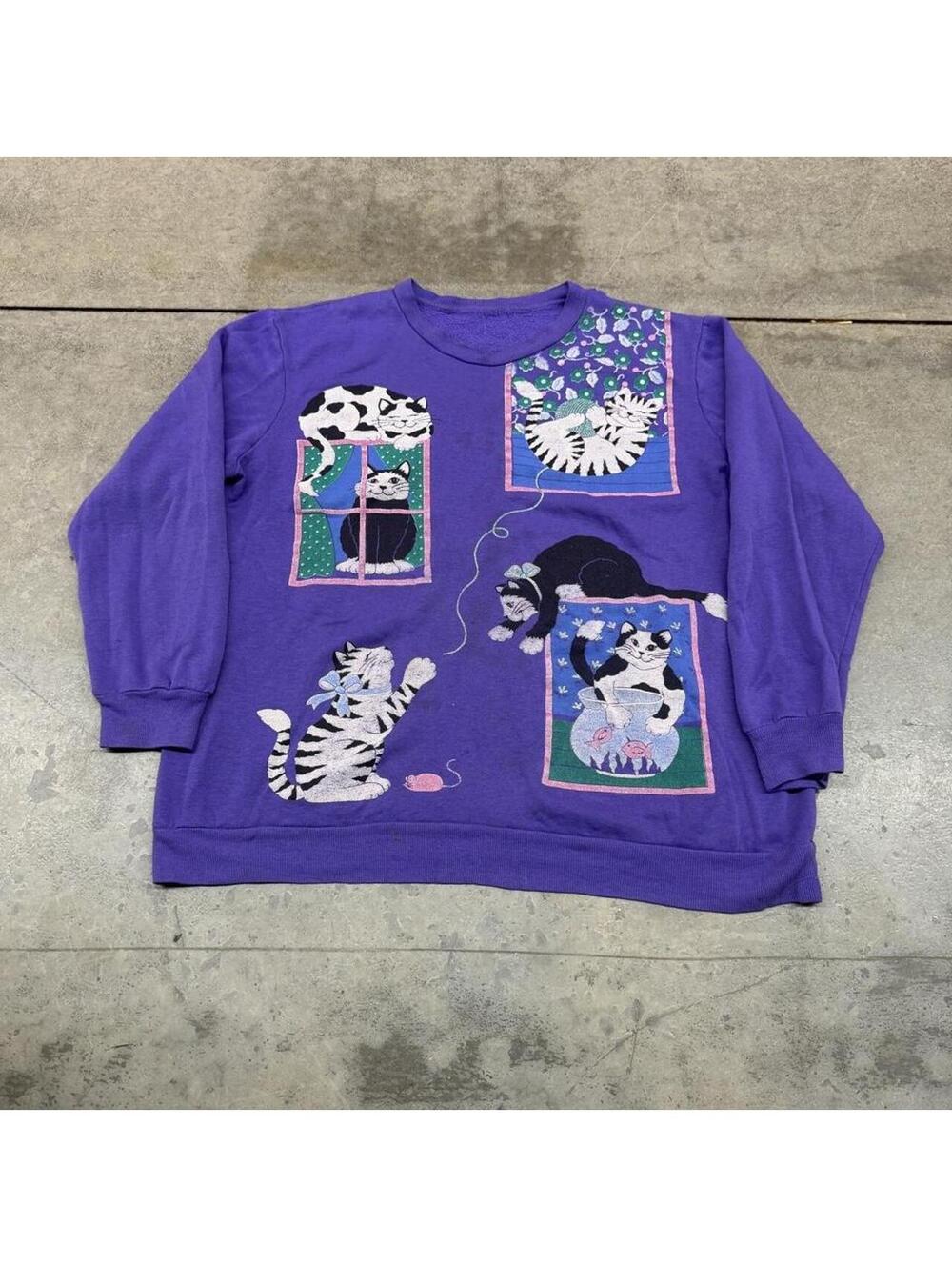 vintage kitten cat made in usa nature animal purple crewneck size large